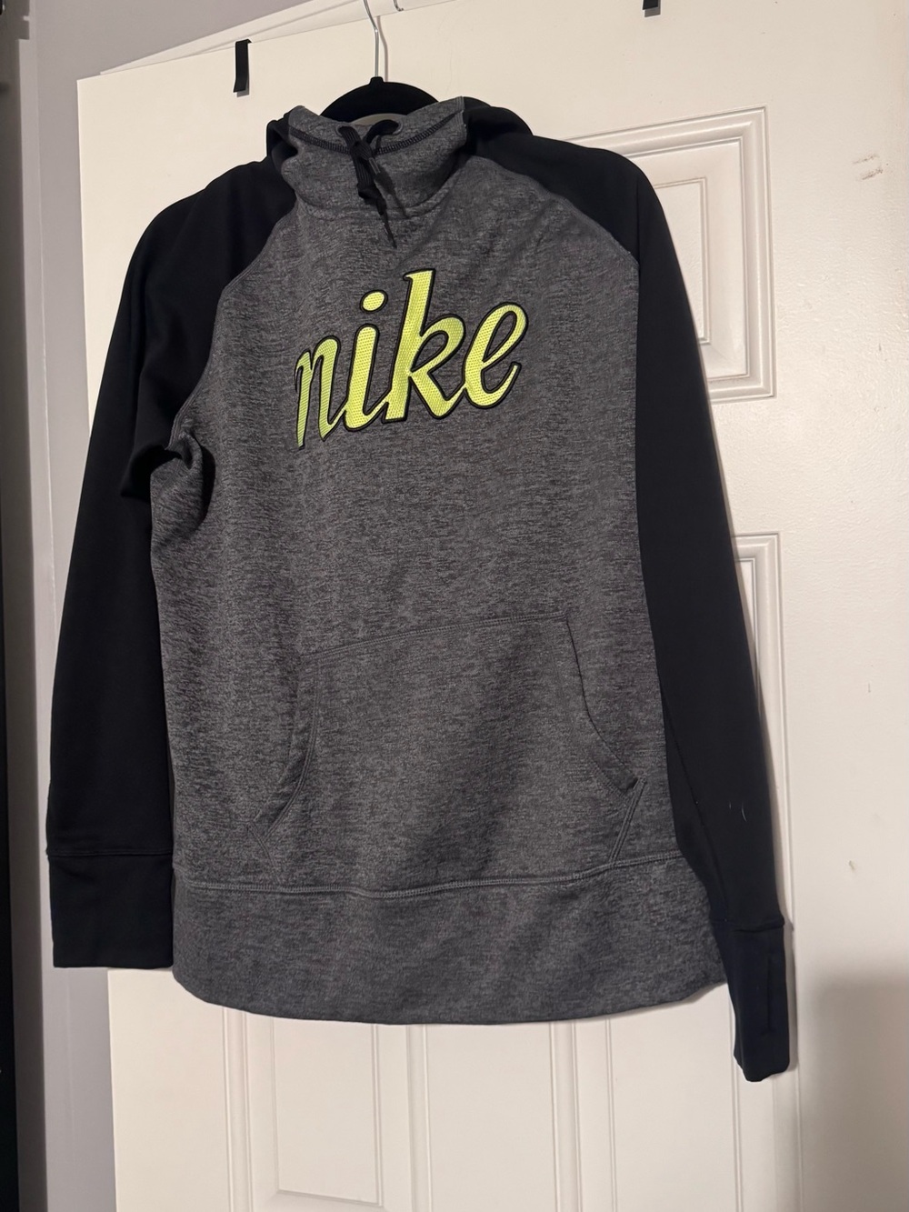 Nike women’s Gray and Black Crewneck Sweatshirt with Neon Yellow Script
